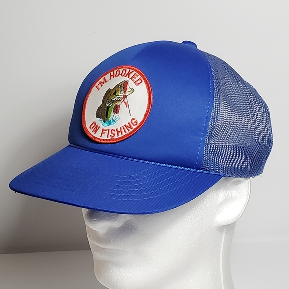 Vtg Hooked On Fishing Trucker Hat Foam Mesh Snapback Blue Baseball Cap Graphic. - Picture 5 of 13
